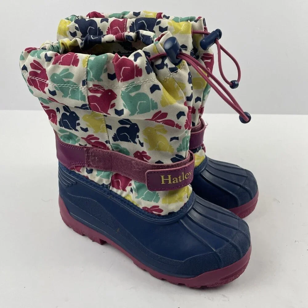 Hatley Snow Boots Youth Big Girl 3 Winter Waterproof Multicolor Rabbit Print